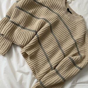 Marshalls Beige and Gray Striped Knit Sweater